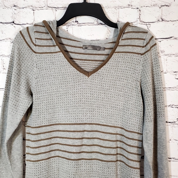 PrAna Mariette Gray Brown Organic Cotton Knit Hooded Sweater Dress Size S - Picture 2 of 13
